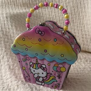 Hello Kitty Rainbow Cupcake Metal Tin with latch  - Pink, Yellow, Purple beaded